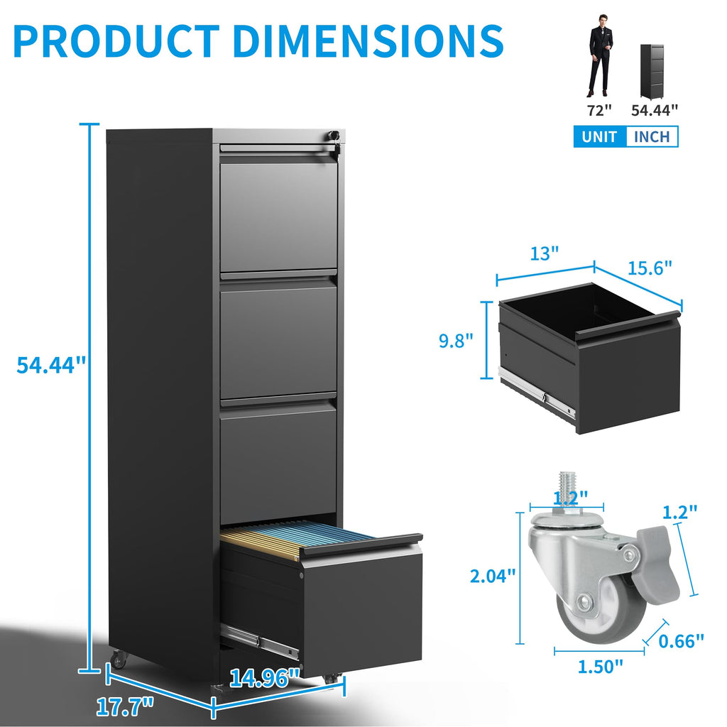 4-Drawer Mobile File Cabinet with Lock and Wheels I394550