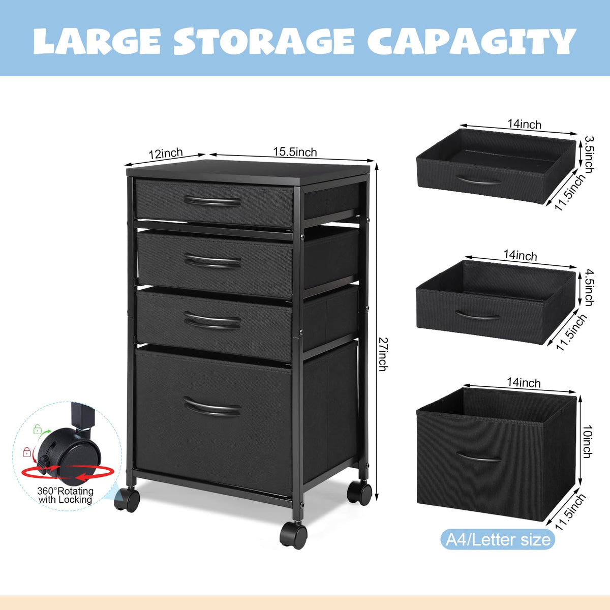 4 Drawer Rolling File Cabinet with Wheels B247485