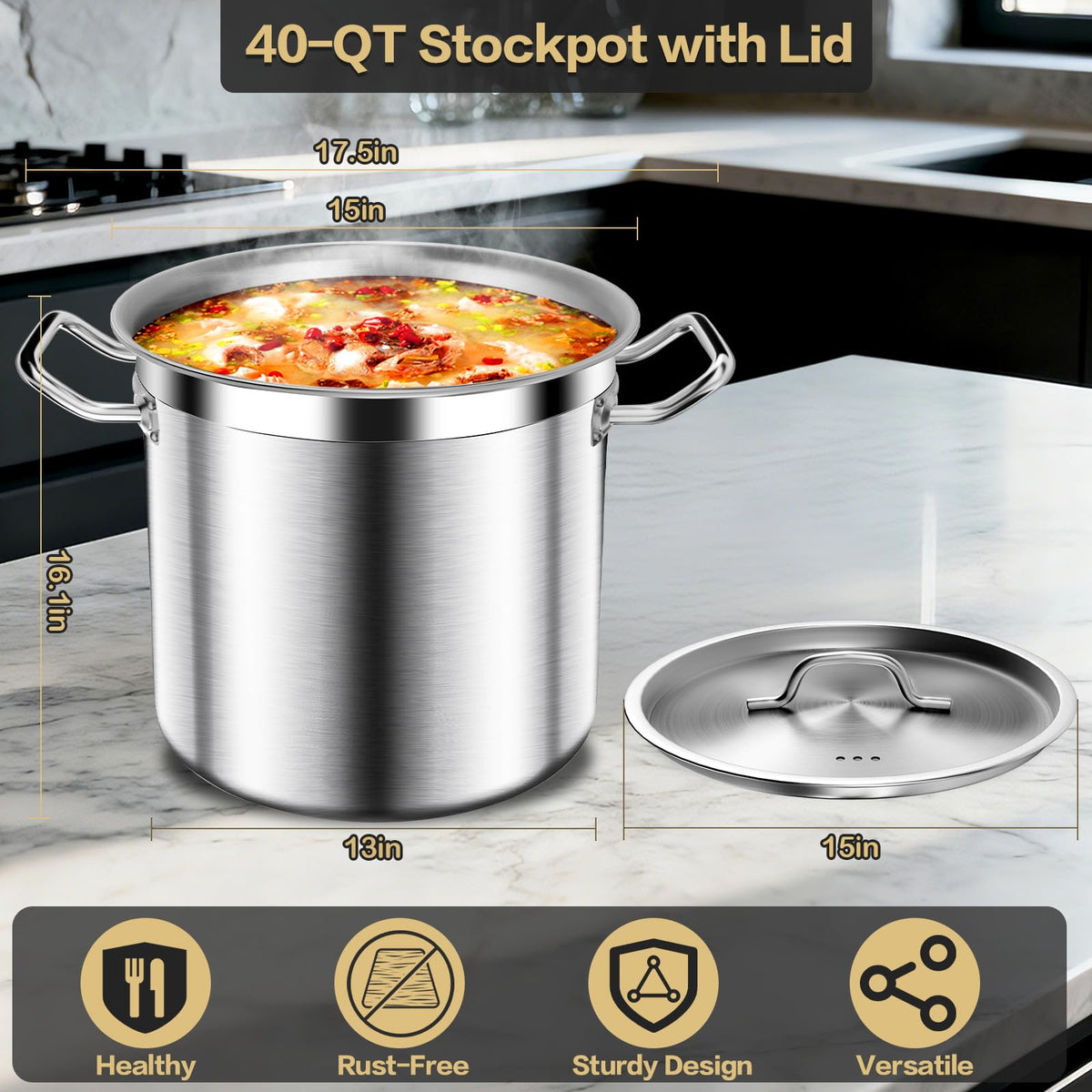 40QT Stainless Steel Stockpot with Lid C64275