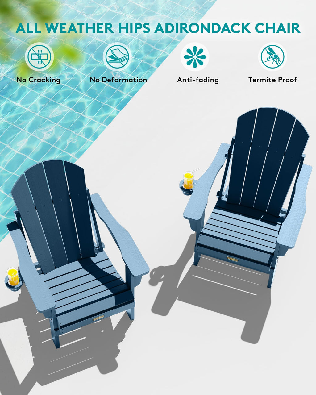 Folding Adirondack Chair Set of 2 with Cup Holder R727974
