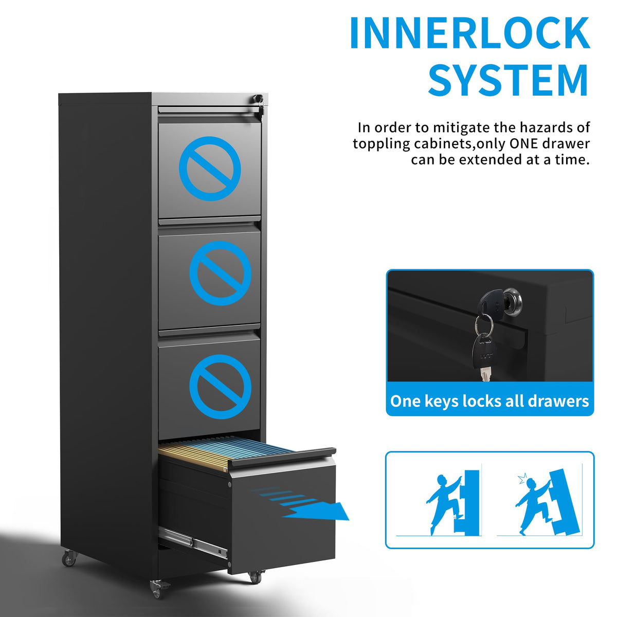 4-Drawer Mobile File Cabinet with Lock and Wheels I394550