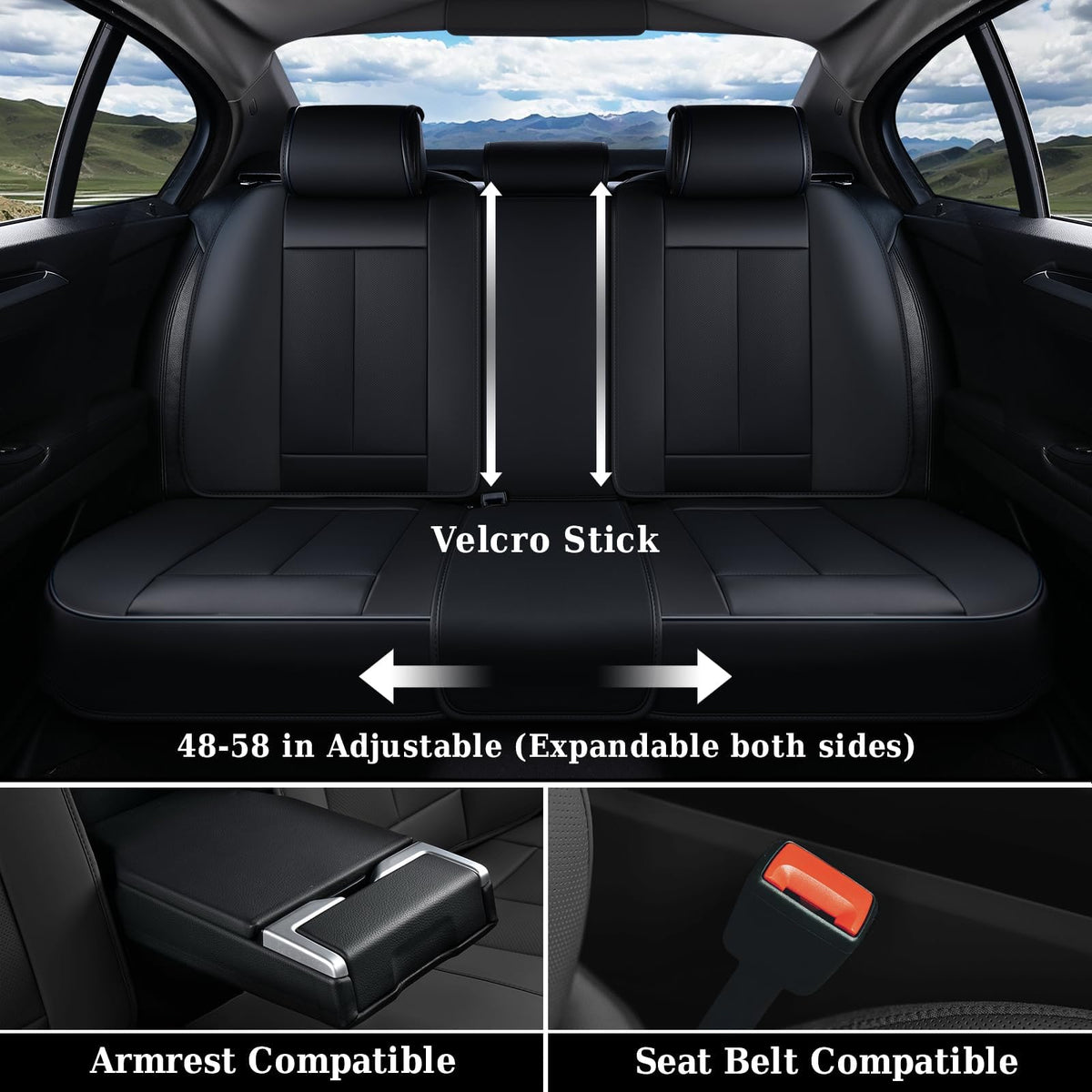 Black Leather Car Seat Covers Full Set D73582