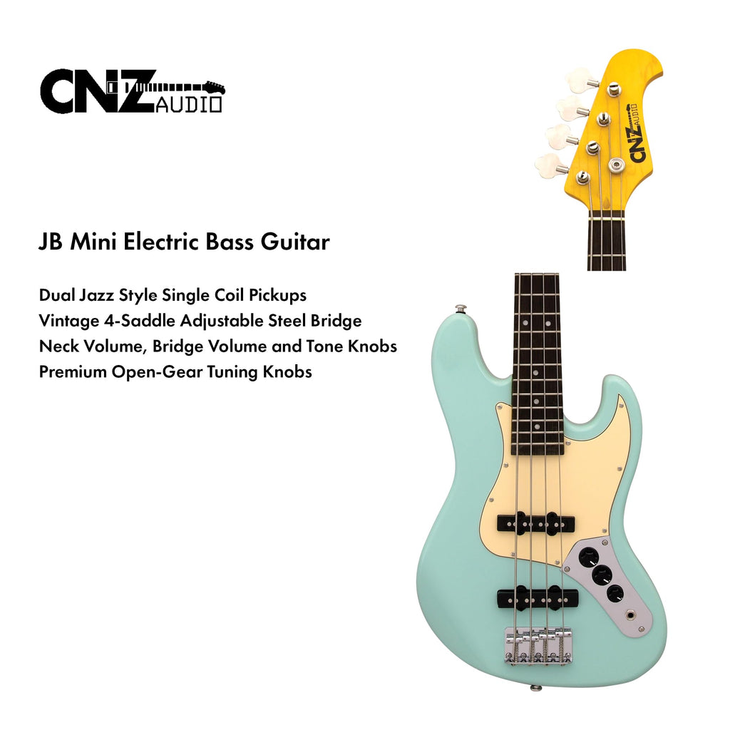 Black Mini Electric Bass Guitar with Maple Neck, Rosewood Fingerboard & White Pickguard C12498