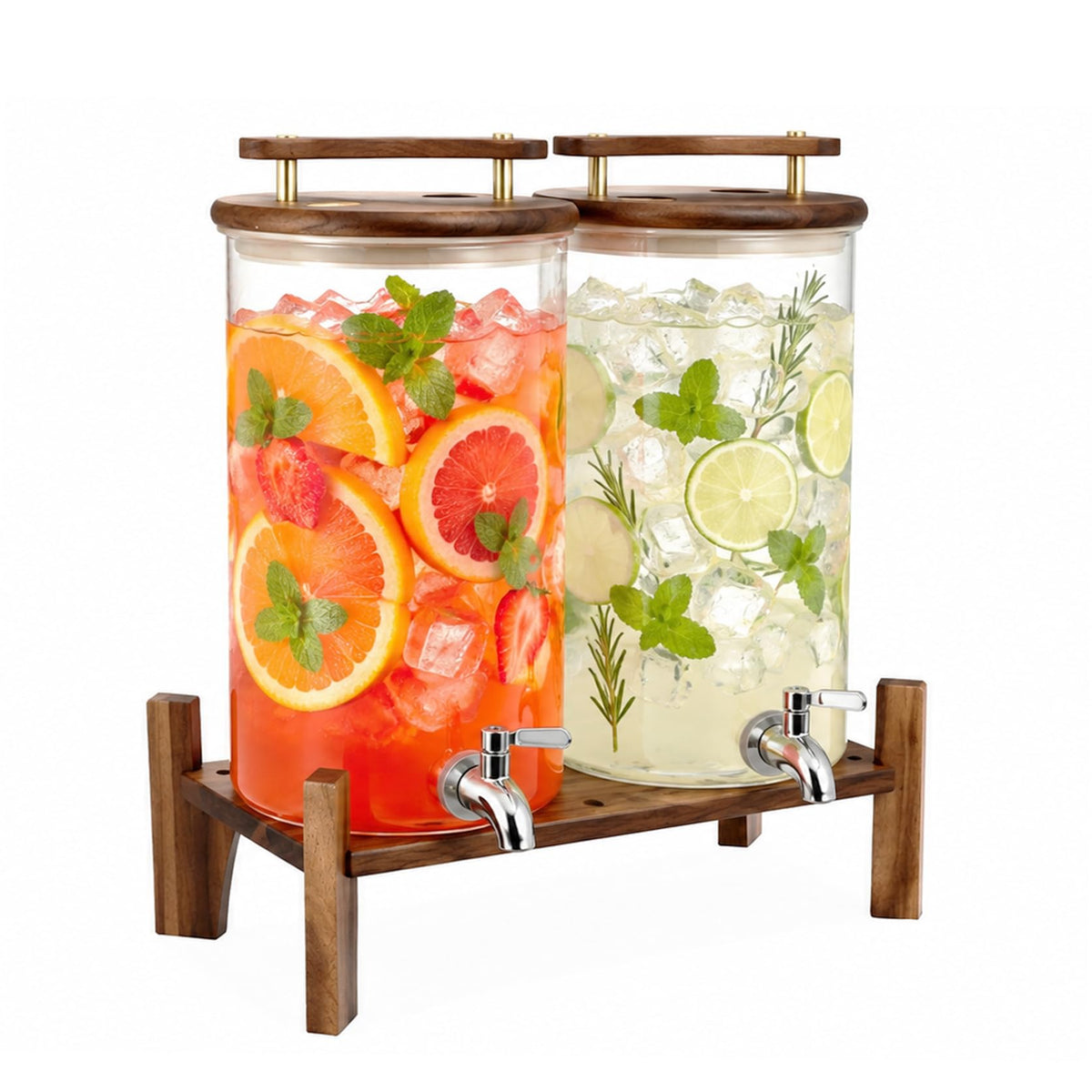 2 Pack 1.5 Gallon Glass Drink Dispensers with Stand and Lid B4980