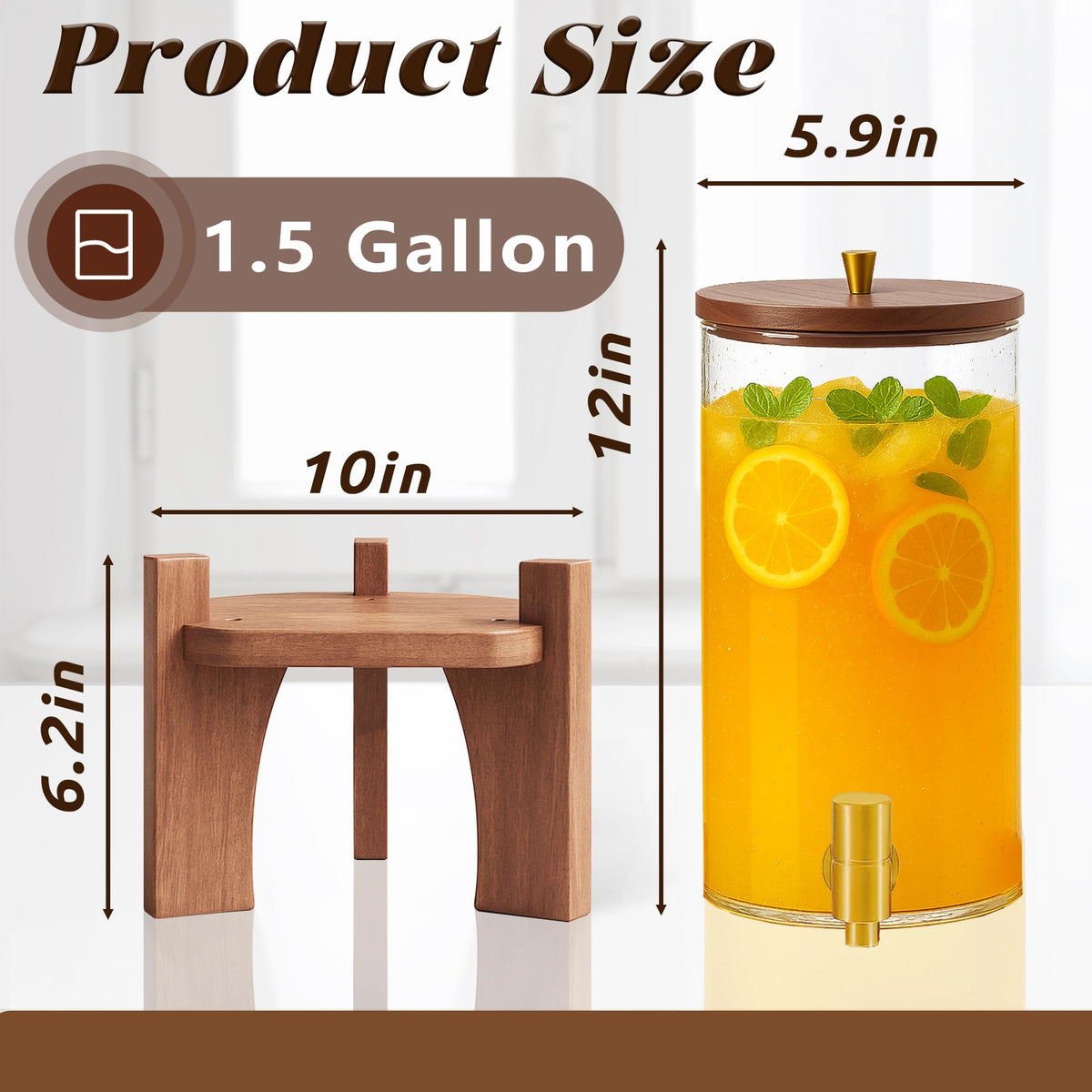 1.5 Gallon Glass Beverage Dispenser with Stand B489