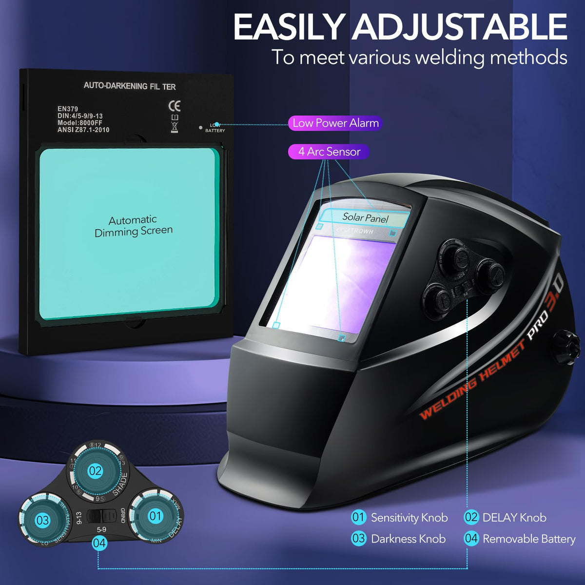 Auto Darkening Solar Powered Welding Helmet T33319