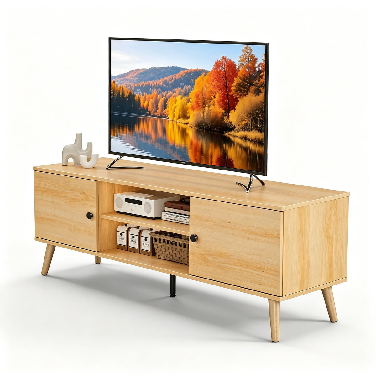 55 60 inch Wood TV Stand with 2 Cabinets K448