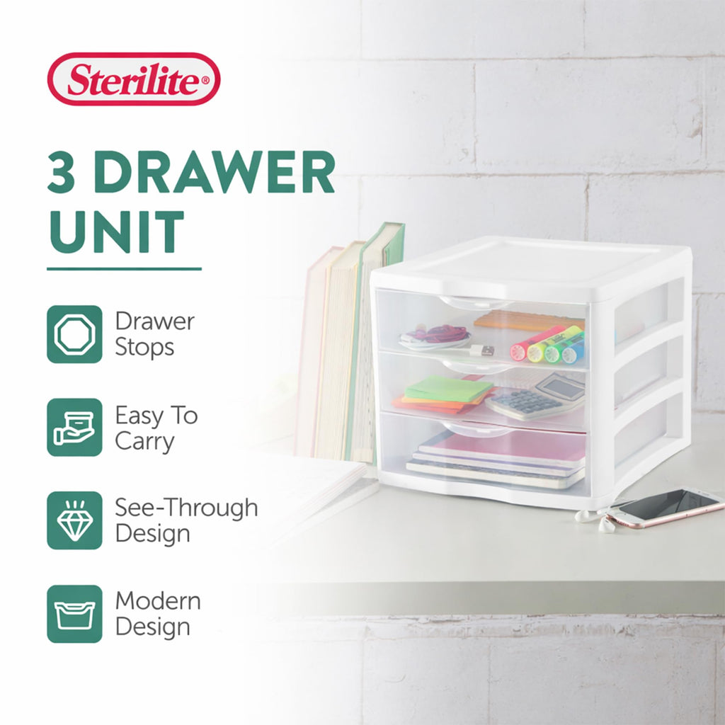 White Plastic 3 Drawer Desktop Storage Unit J2637