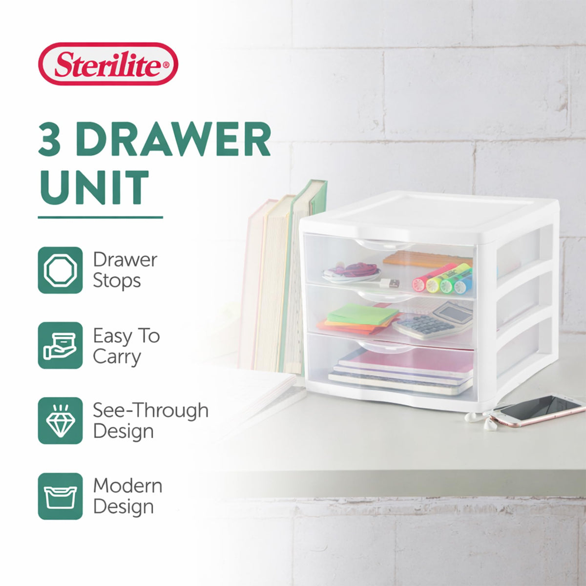 White Plastic 3 Drawer Desktop Storage Unit J2637