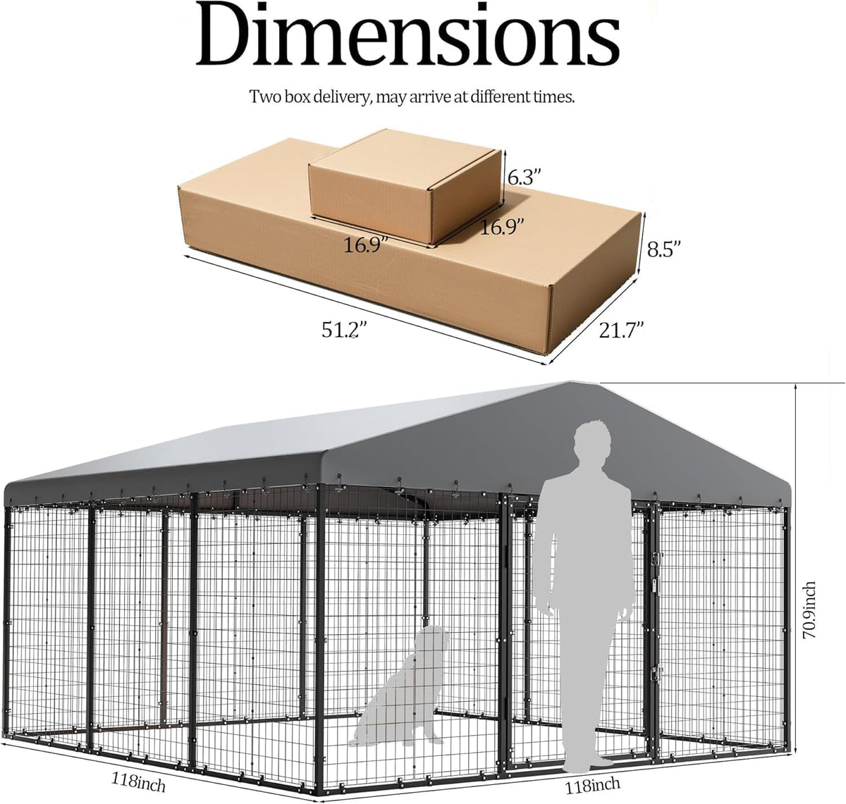10x10x6 FT Galvanized Steel Dog Kennel with Roof L65342