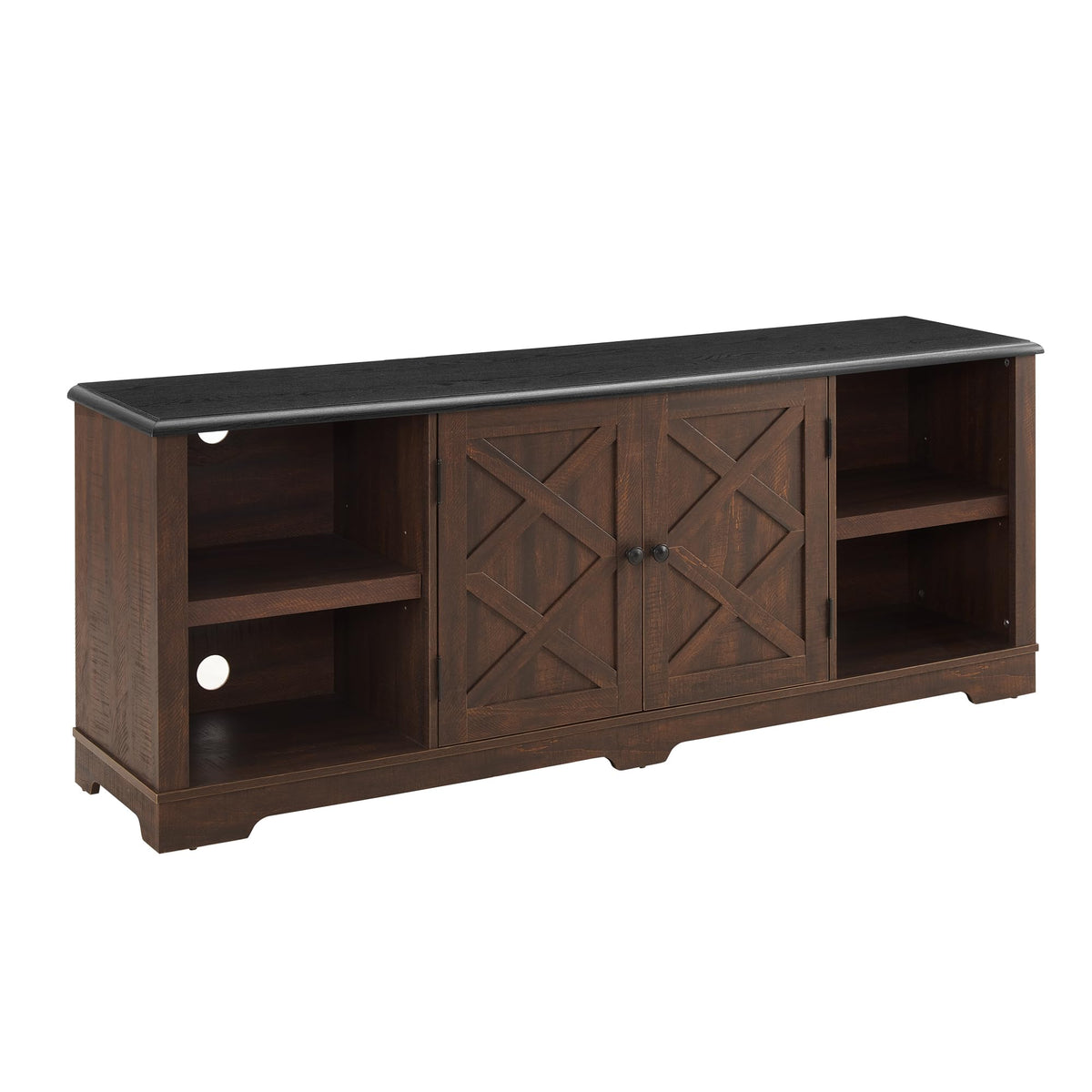 Espresso and Black TV Media Stand with Open Shelves and Closed Cabinets N398