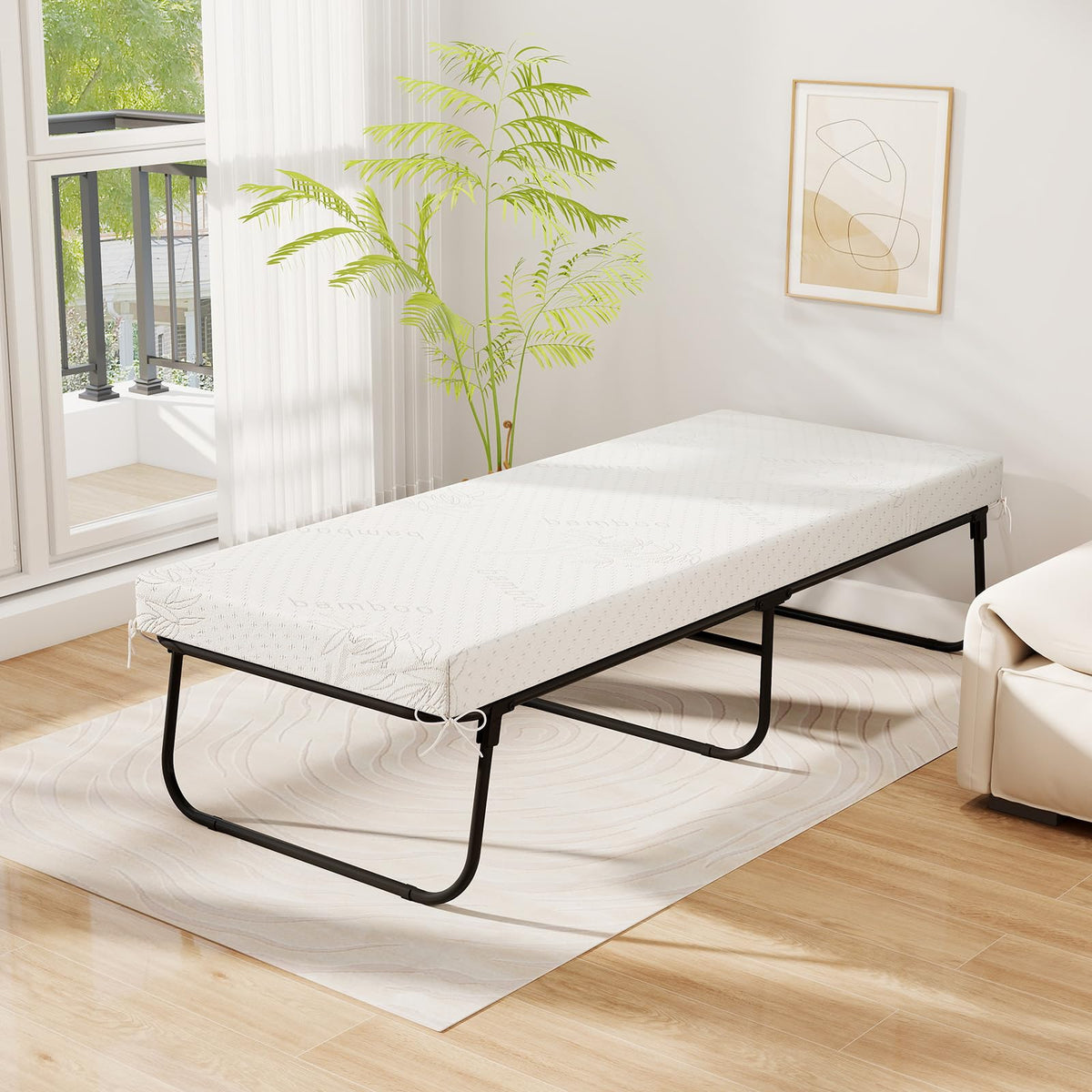 Folding Bed with Mattress Cot Size 75” x 31” Memory Foam Metal Frame C536