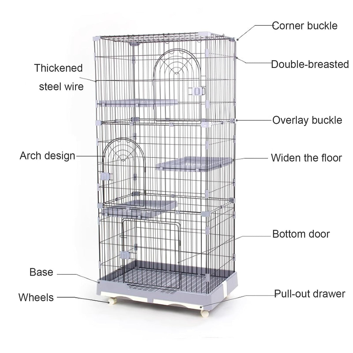 Foldable 4 Tier Large Detachable Cat Cage with Hammock D738