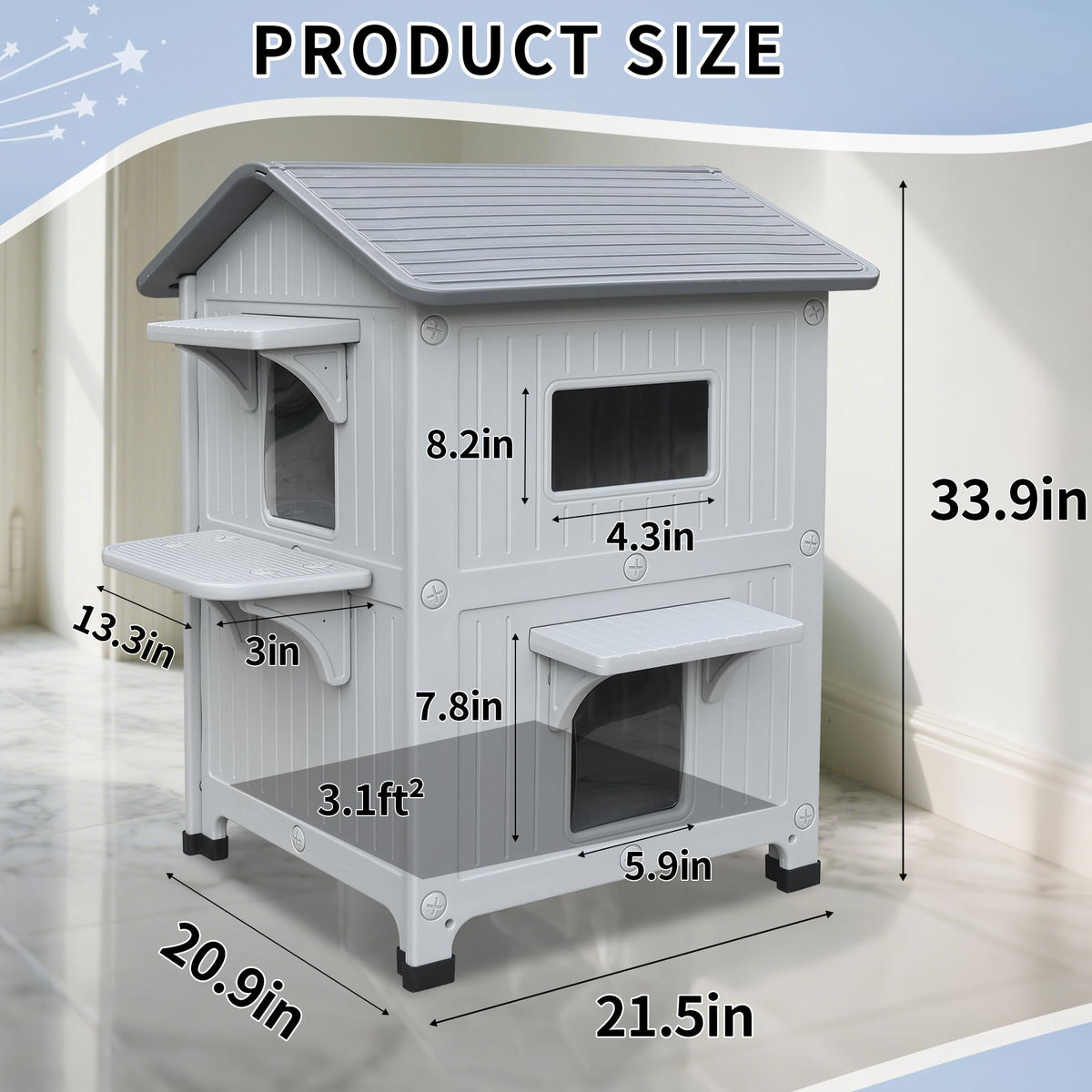 Weatherproof 2 Story Cat House with Mat Q703