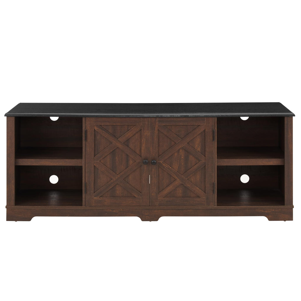 Espresso and Black TV Media Stand with Open Shelves and Closed Cabinets N398