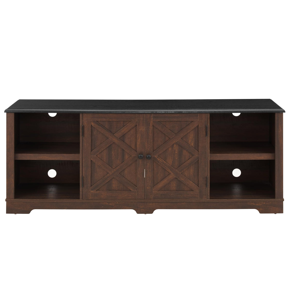 Espresso and Black TV Media Stand with Open Shelves and Closed Cabinets N398