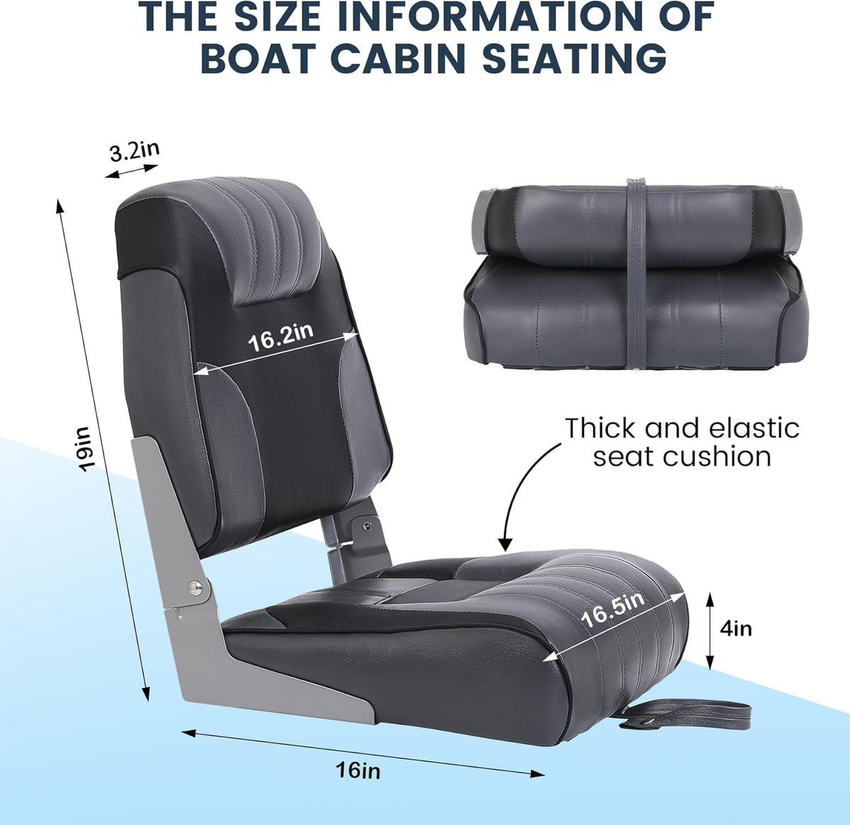 2 Pack Low Back Folding Boat Seats Black Gray W8551