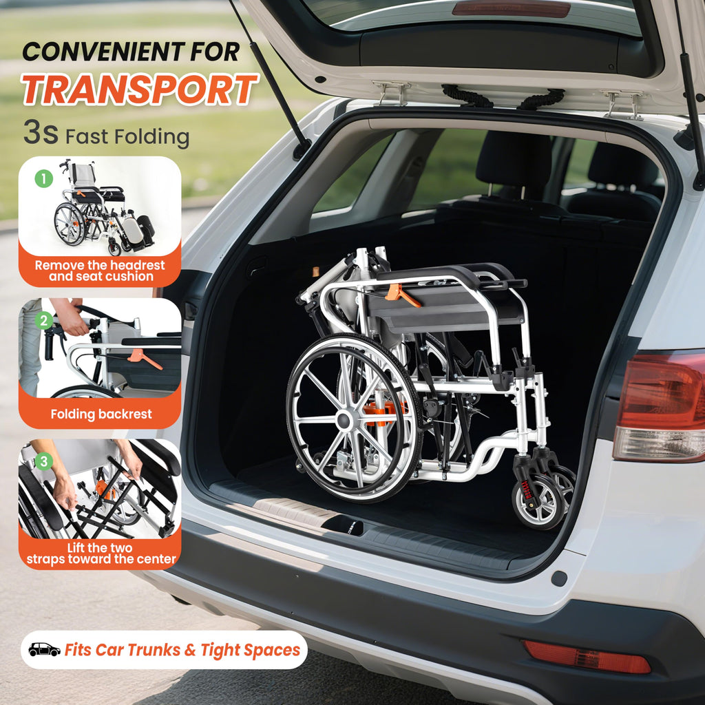 5-In-1 Fold Reclining Wheelchair with Elevating Leg Rests Q635