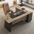 Black and Wood L Shape Executive Desk with Drawers and Shelves U637