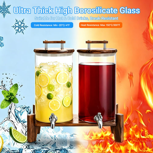 2 Pack 1.5 Gallon Glass Drink Dispensers with Stand and Lid B4980