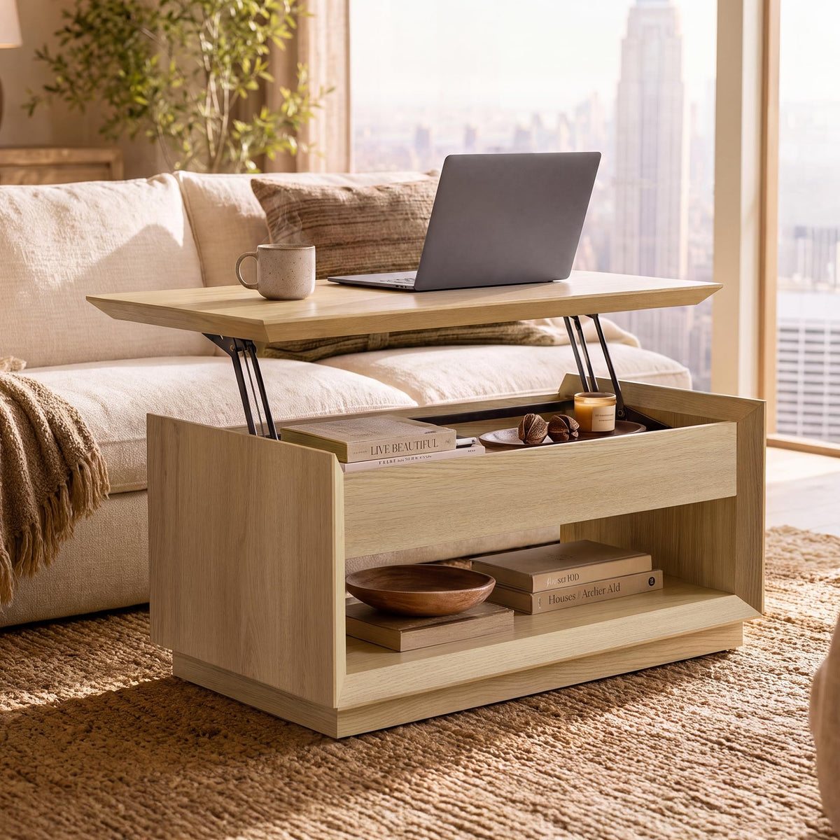 35" Lift Top Wood Coffee Table with Storage S92185