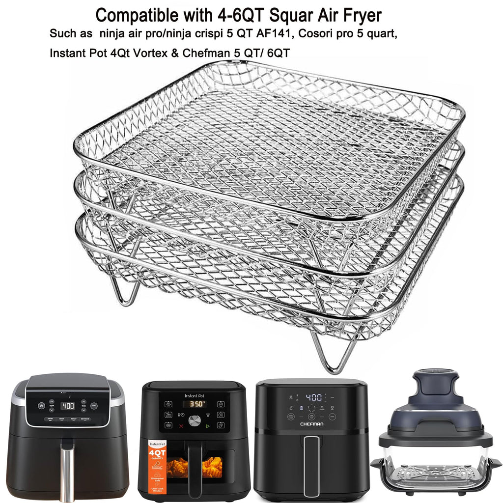 7 Inch Stackable Stainless Steel Air Fryer Rack, 3 Pcs Q12001