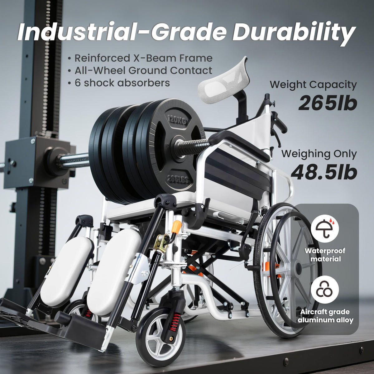 5-In-1 Fold Reclining Wheelchair with Elevating Leg Rests Q635