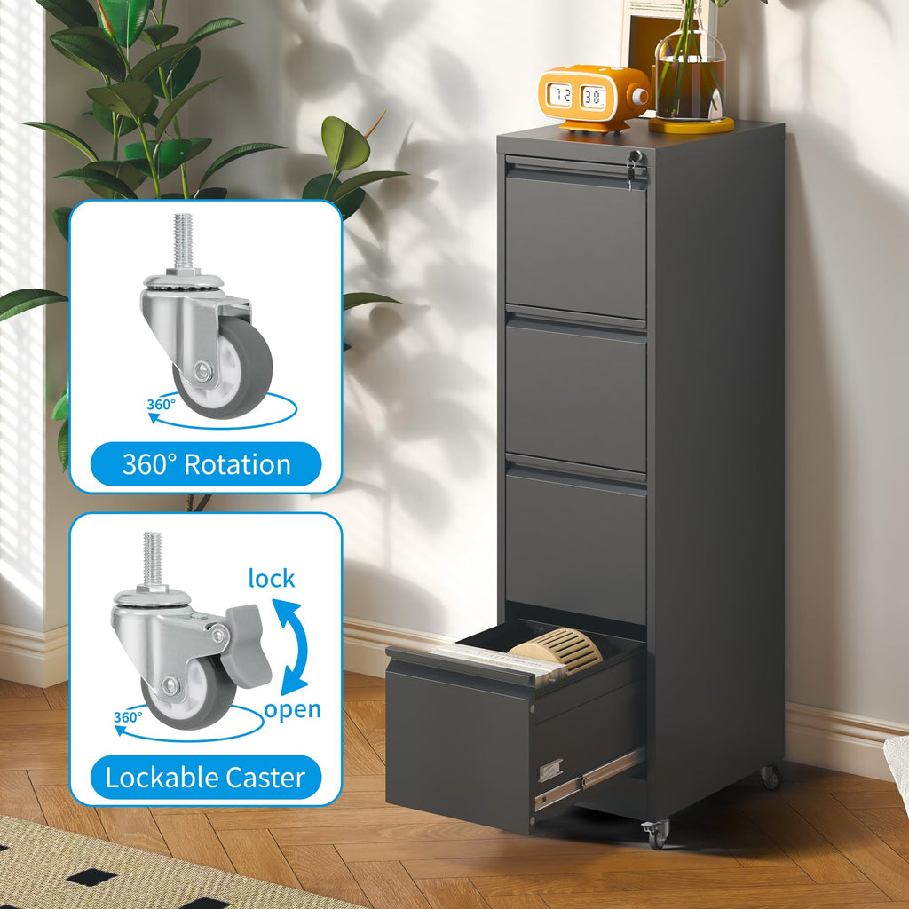 4-Drawer Mobile File Cabinet with Lock and Wheels I394550