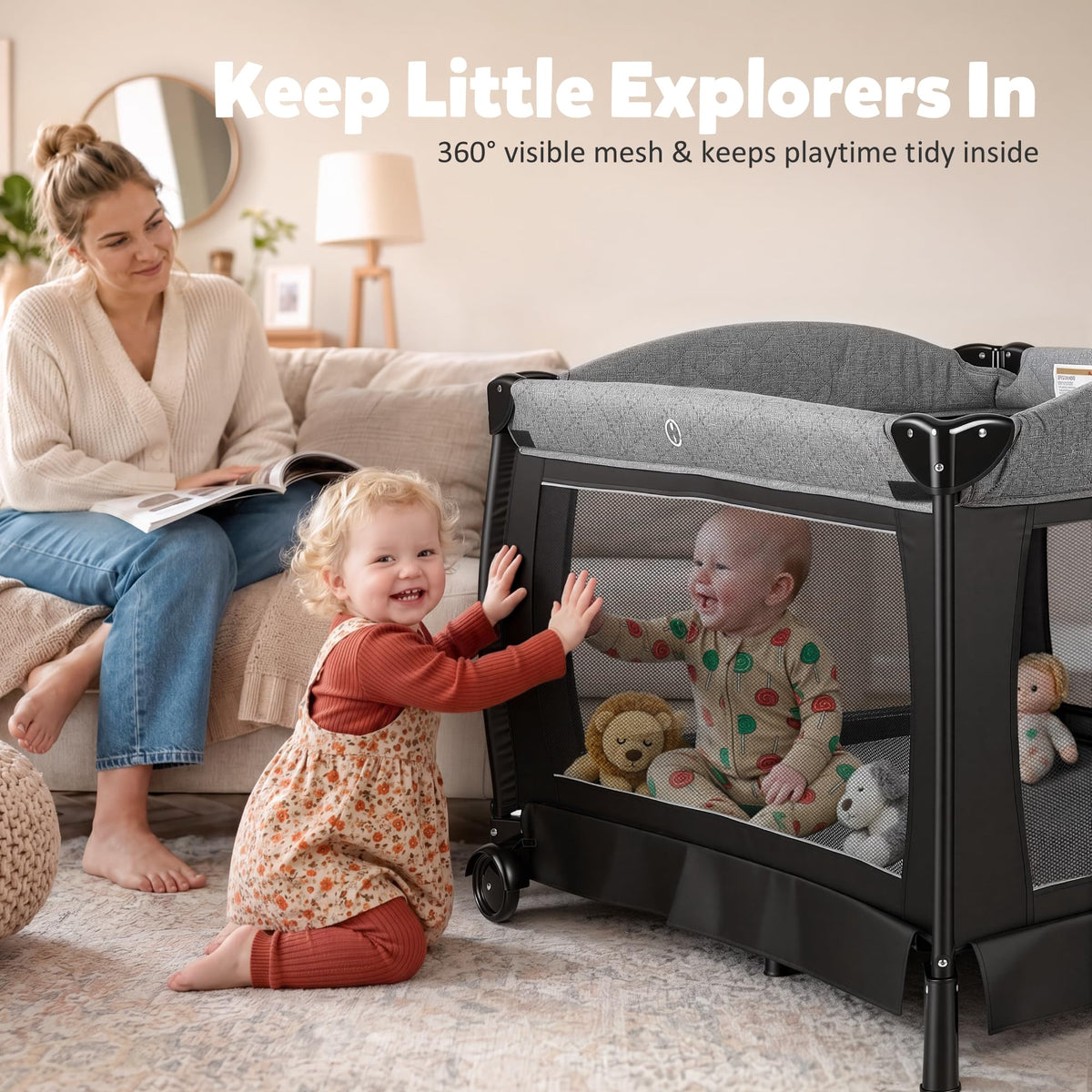 4 in 1 Foldable Pack and Play with Bassinet & Changing Table Y803870