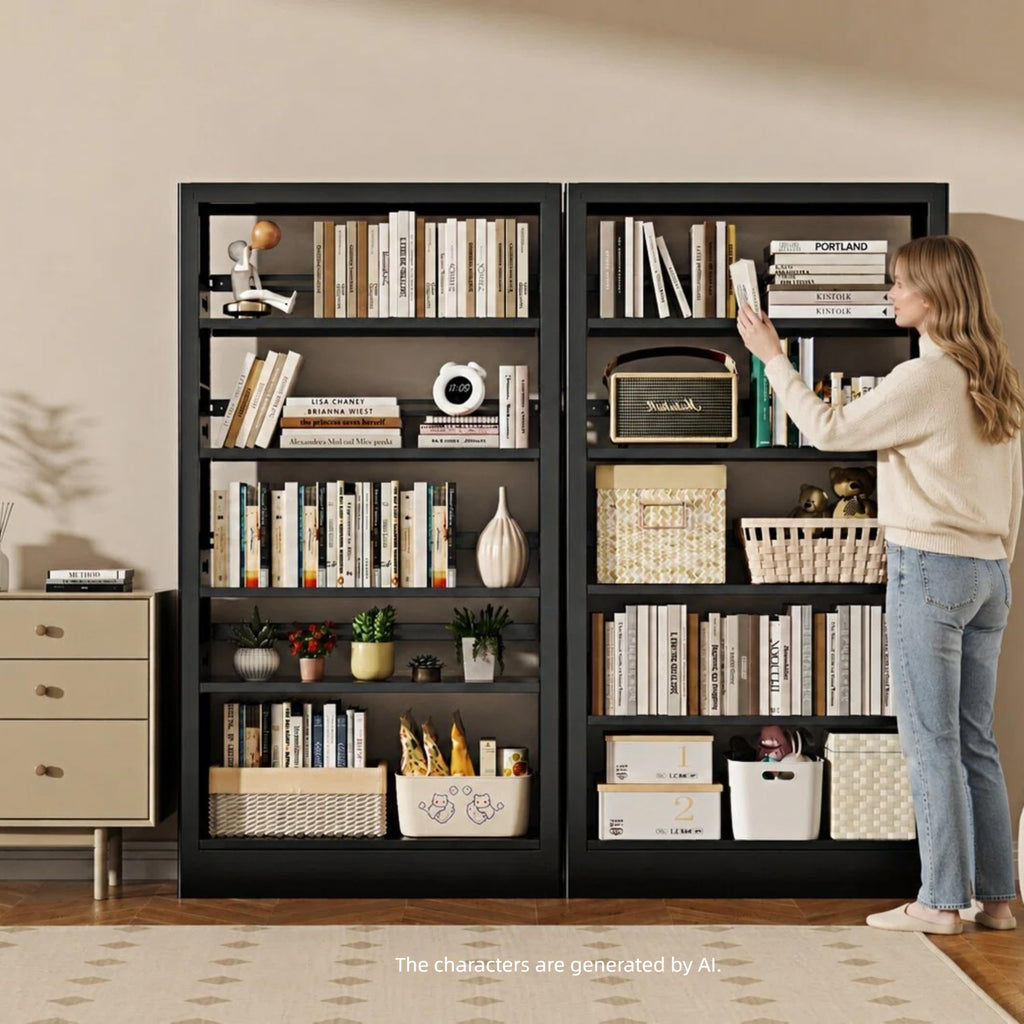 Black 5-Tier Metal Bookcase with Adjustable Shelves Q6570