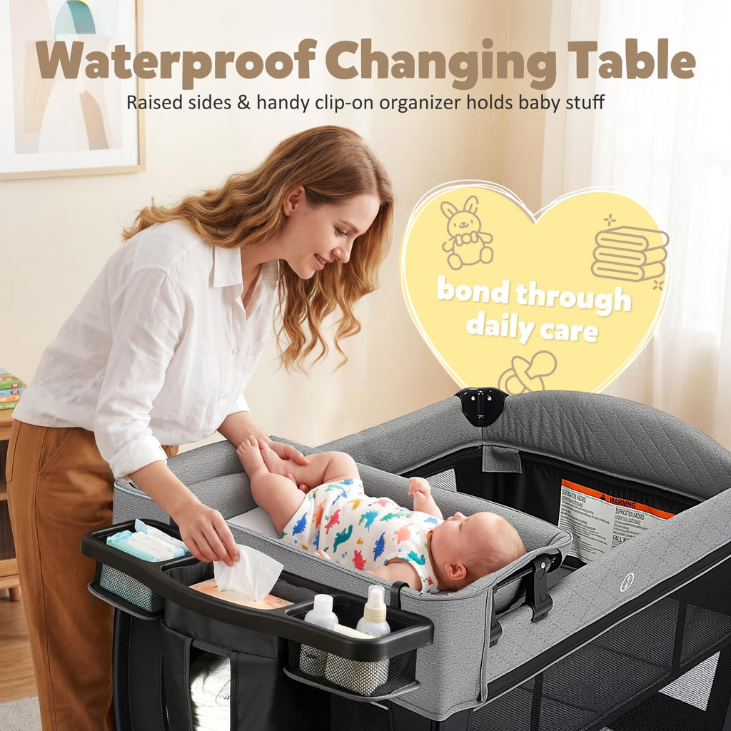 4 in 1 Foldable Pack and Play with Bassinet & Changing Table Y803870