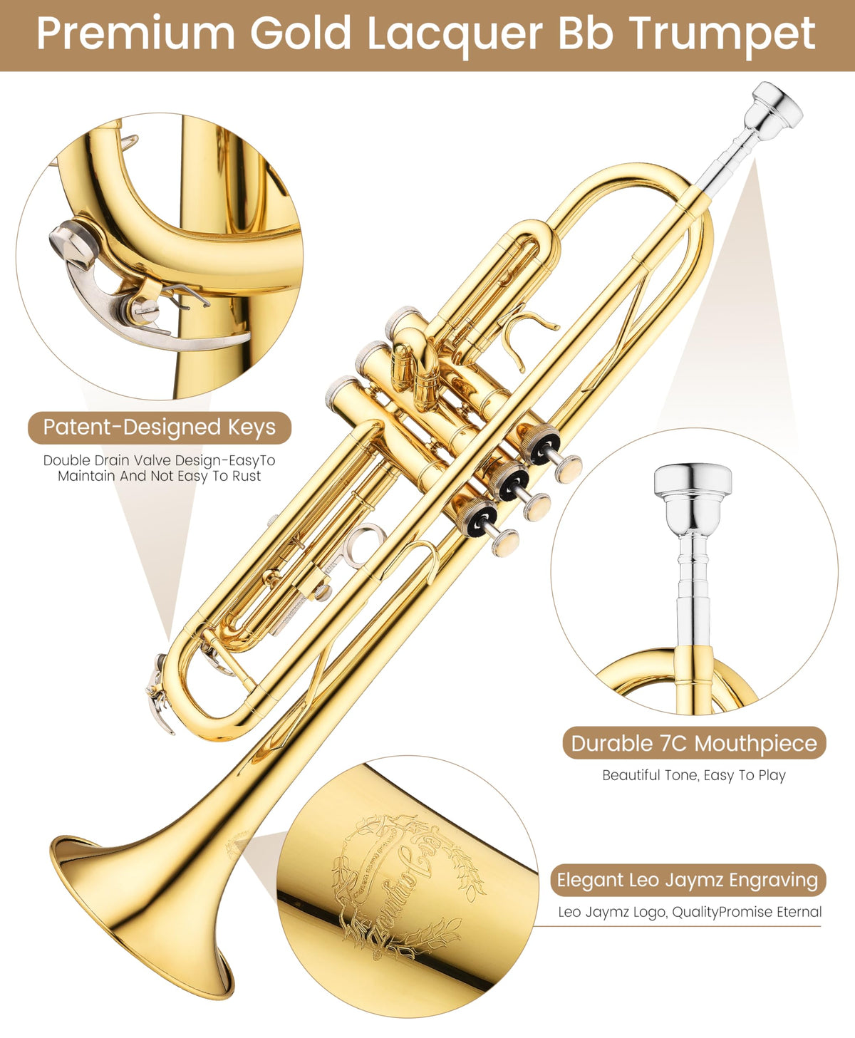 Bb Brass Trumpet with Case and 7C Mouthpiece P411354