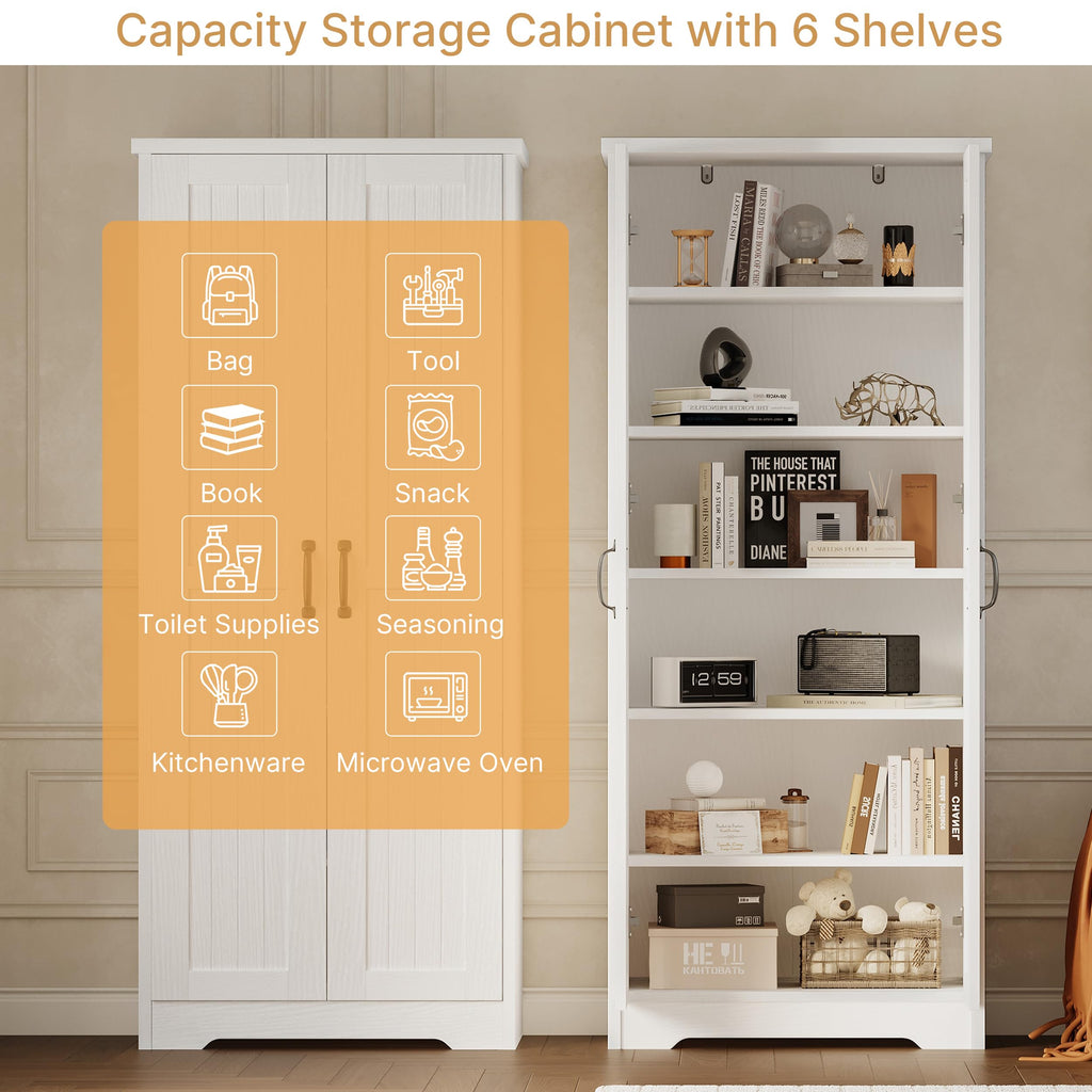 70" Tall Wood Storage Cabinet with 6 Adjustable Shelves X622