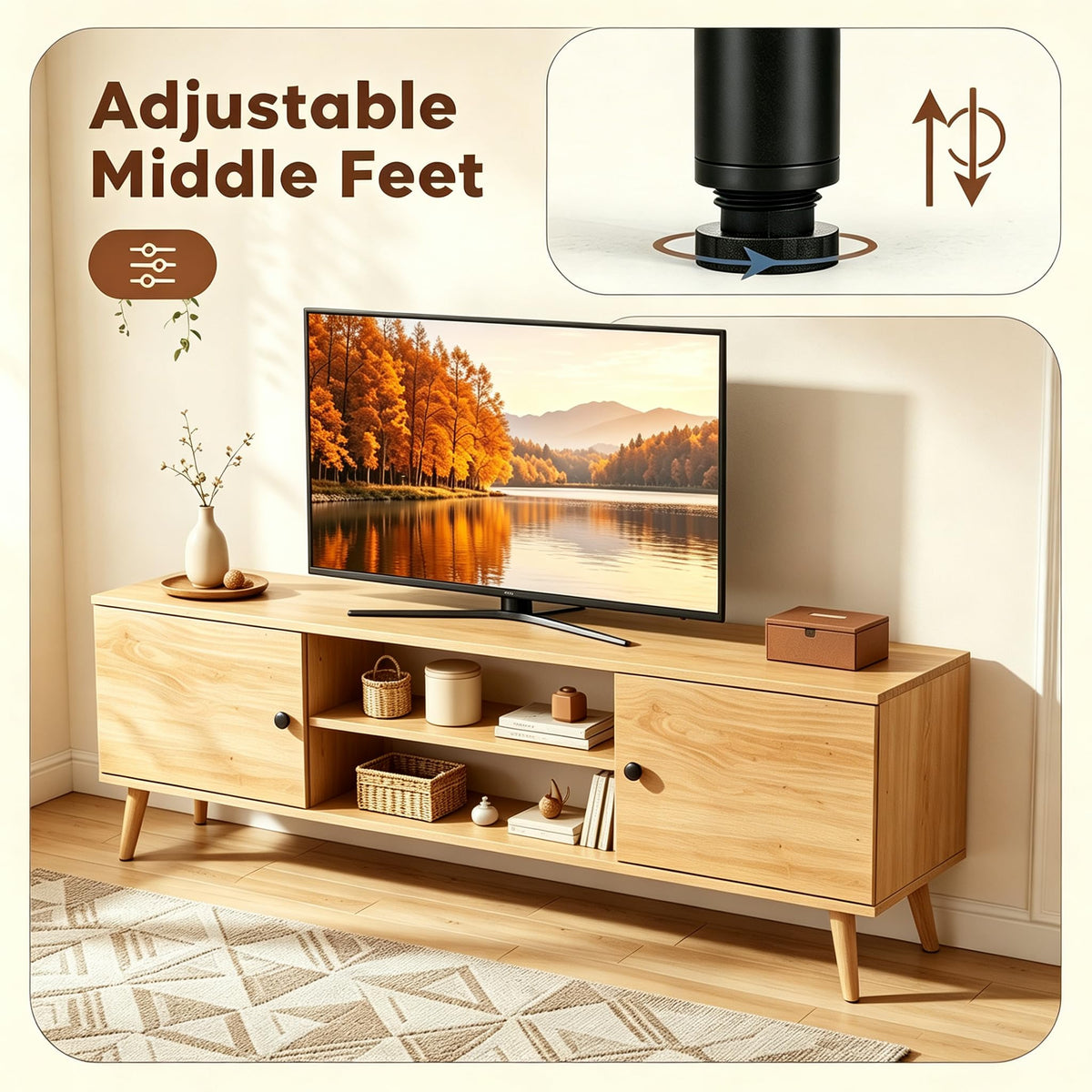 55 60 inch Wood TV Stand with 2 Cabinets K448