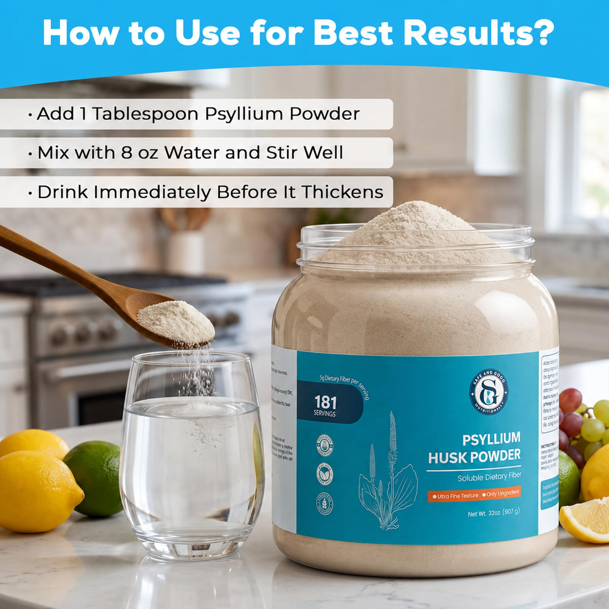 Psyllium Husk Powder 32oz Finely Ground R534389