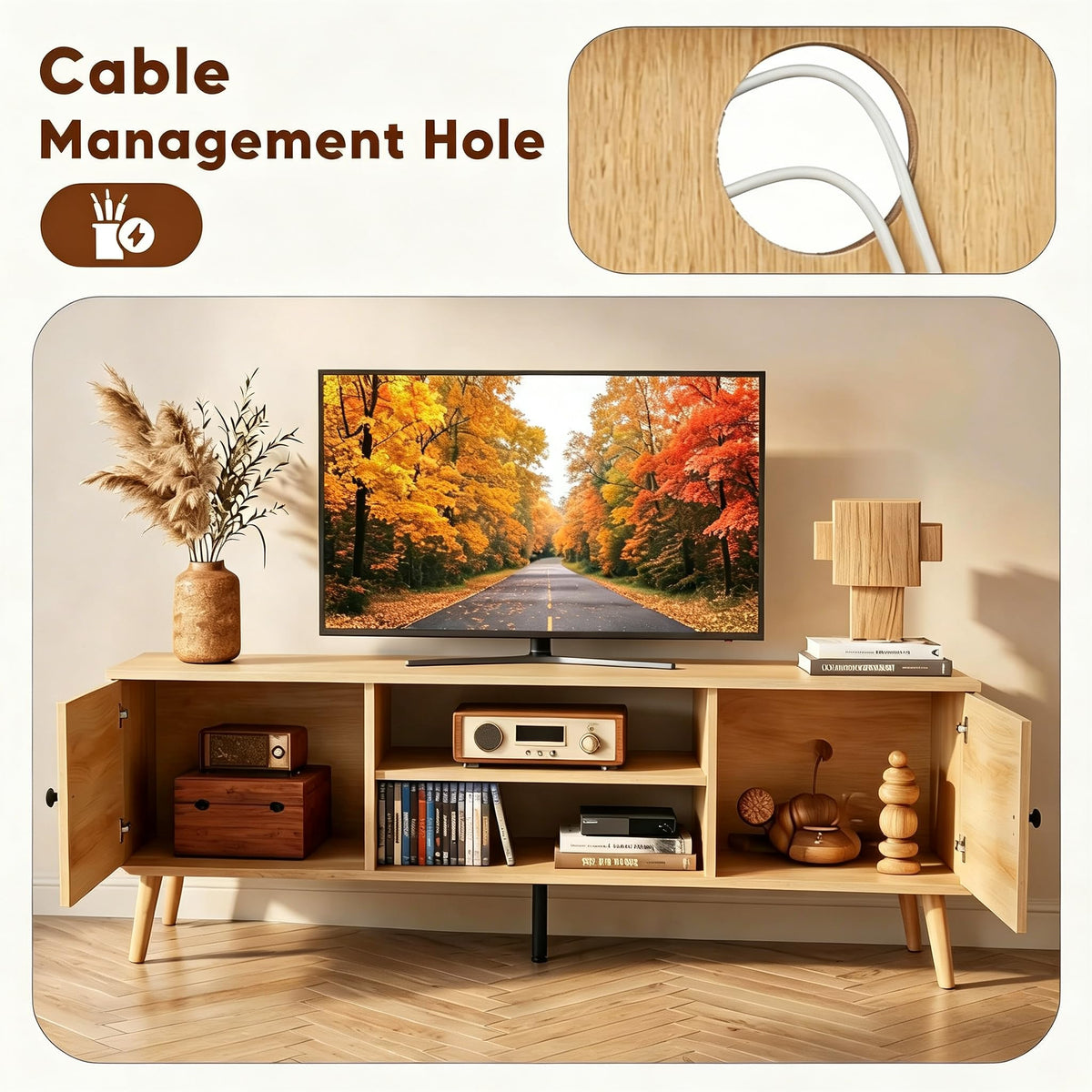 55 60 inch Wood TV Stand with 2 Cabinets K448
