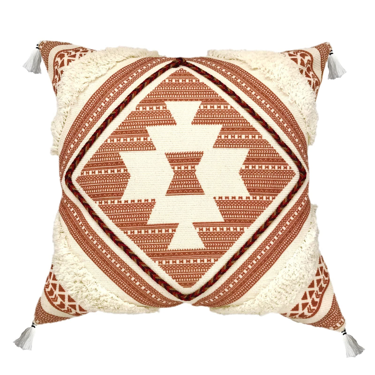 Boho Decorative Throw Pillow Cover with Tassels Fringe 18''x18'' H4792