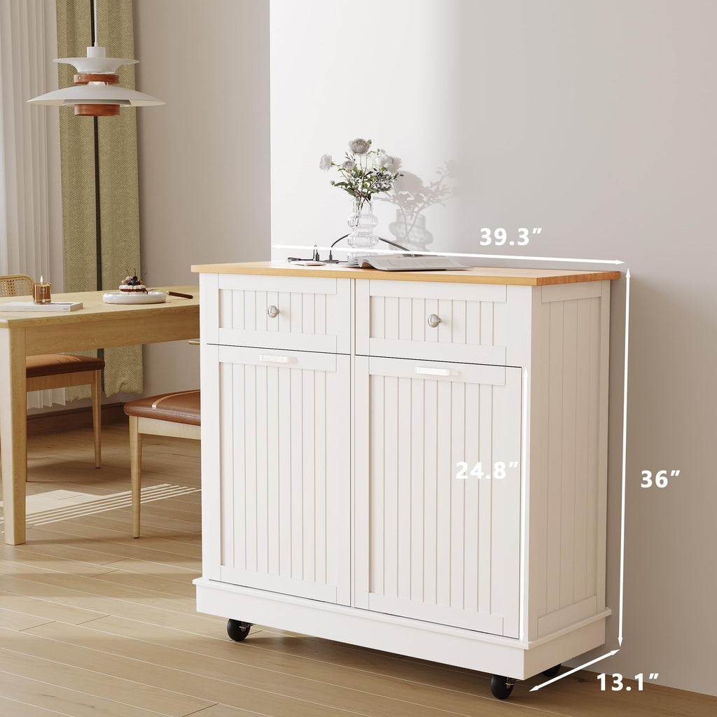 20 Gallon Wooden Tilt-Out Trash Can Cabinet with 2 Drawers, White B53464