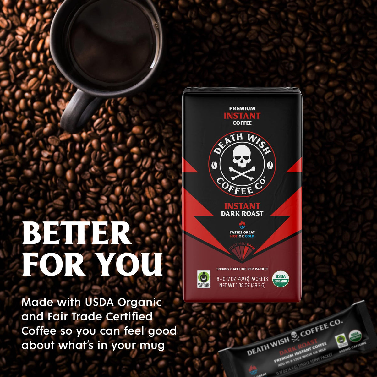 Instant Dark Roast Coffee Packets, 8 Count R545665