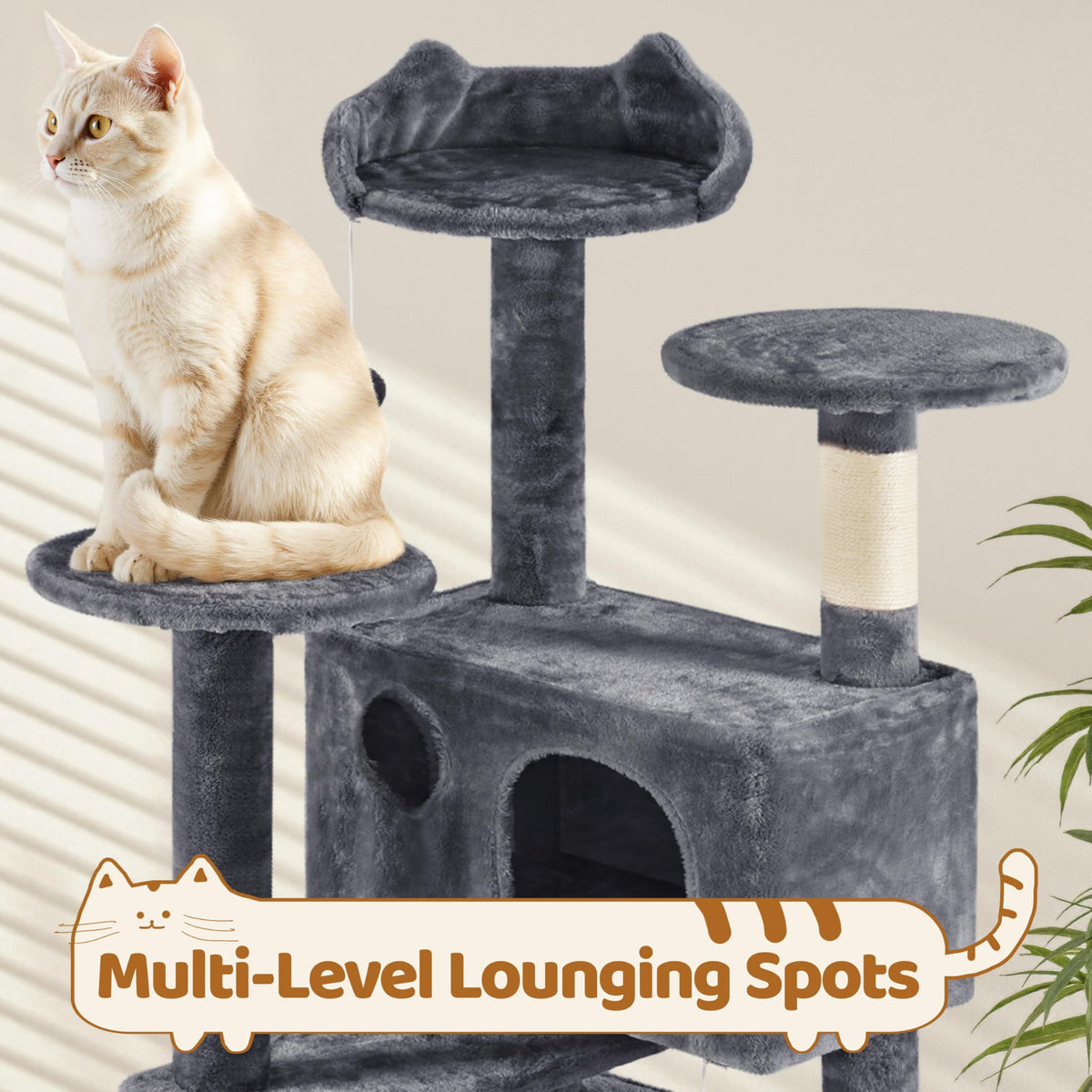 70in Multi-Level Cat Tree with Sisal Scratching Posts C50936