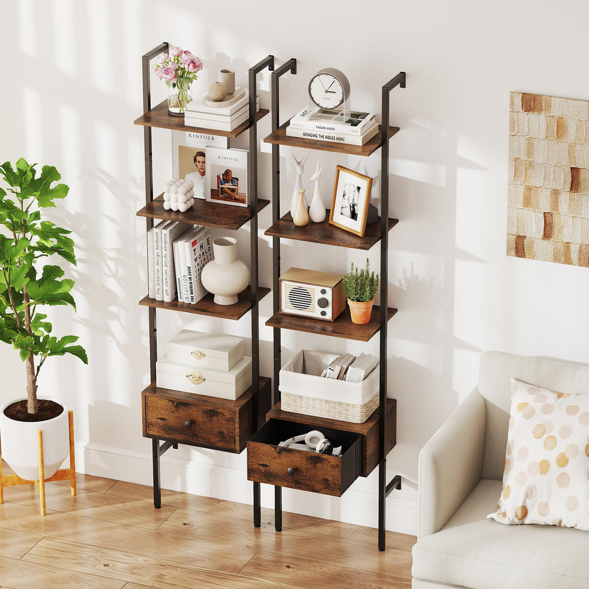 5-Tier Ladder Bookcase with Drawer T275