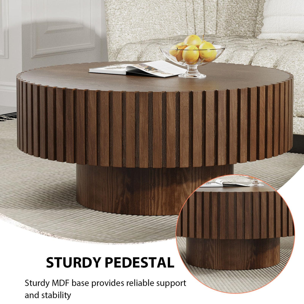 Round Fluted Drum Coffee Table with Pedestal Base E1966