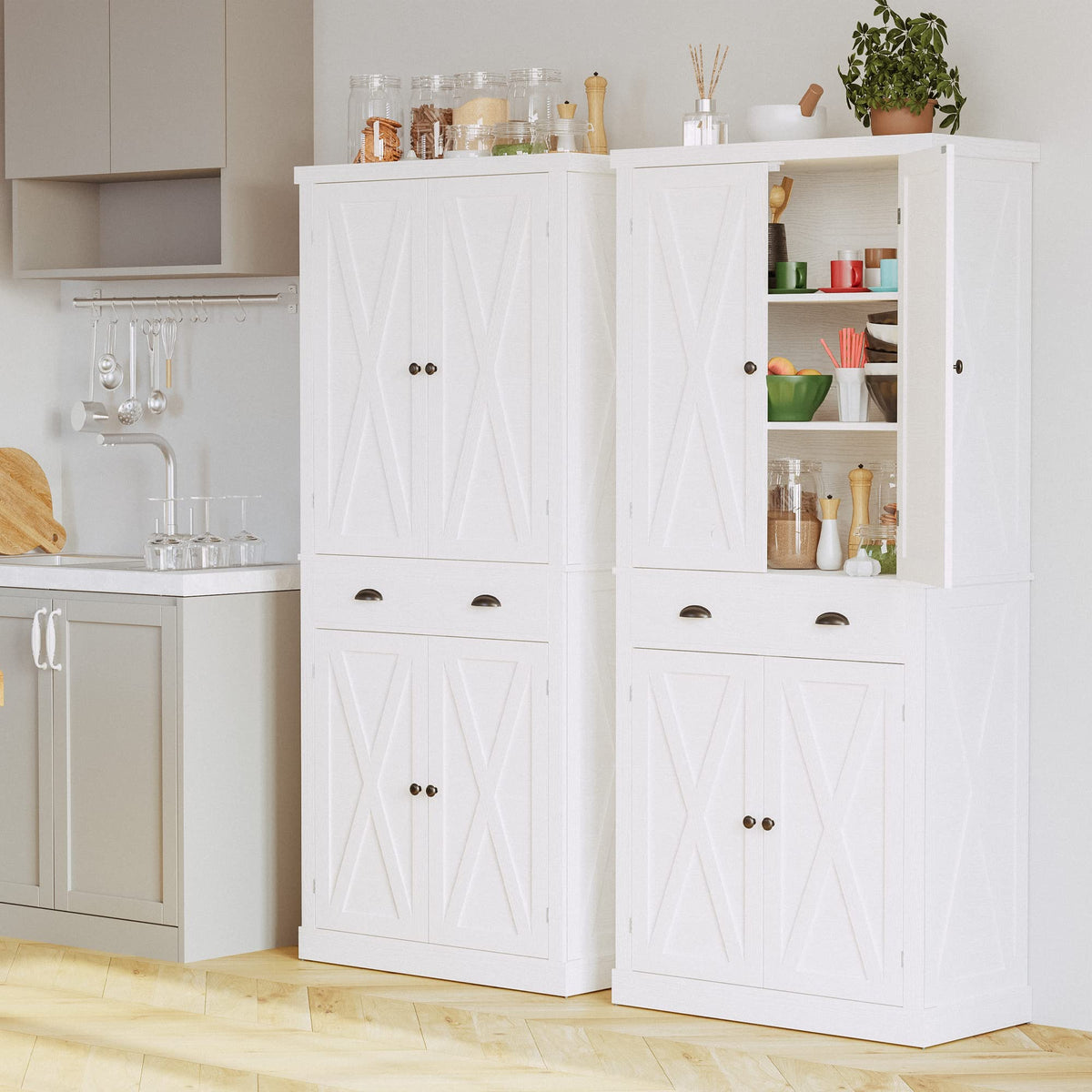 White Kitchen Pantry Storage Cabinet X495