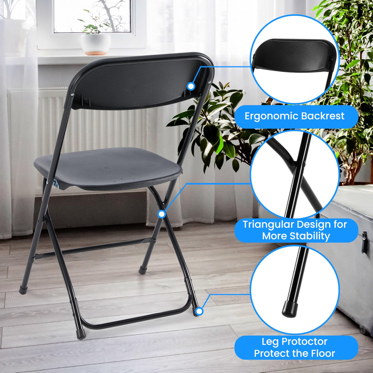 10 Pcs Black Plastic Folding Chair with Metal Frame B2954
