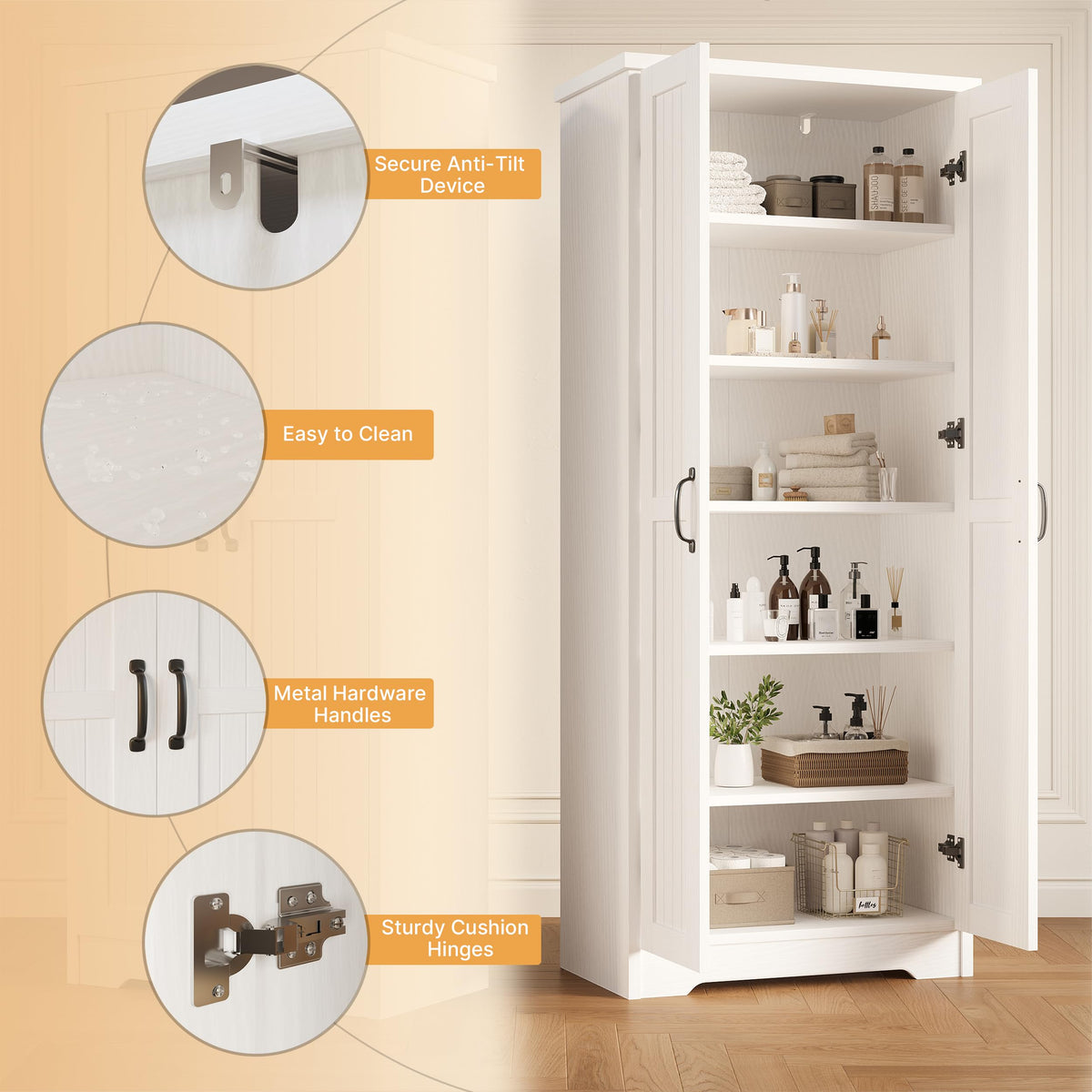 70" Tall Wood Storage Cabinet with 6 Adjustable Shelves X622