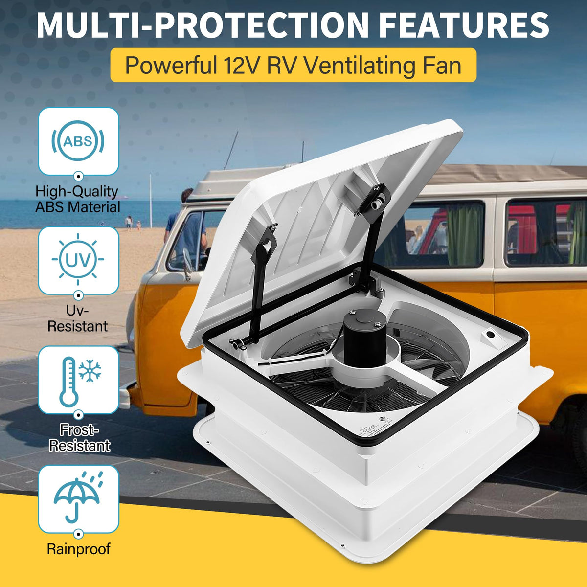 14” RV Roof Vent Fan 4 Speed Reversible 12V Manual White Dome K317