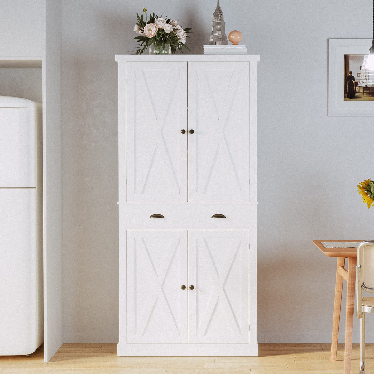 White Kitchen Pantry Storage Cabinet X495