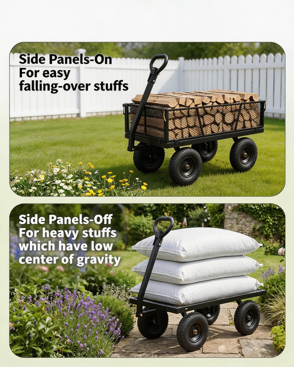 800LBS Heavy Duty Steel Garden Cart with Removable Mesh Sides I43207