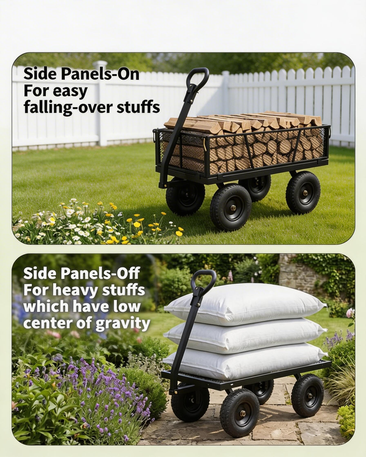 800LBS Heavy Duty Steel Garden Cart with Removable Mesh Sides I43207
