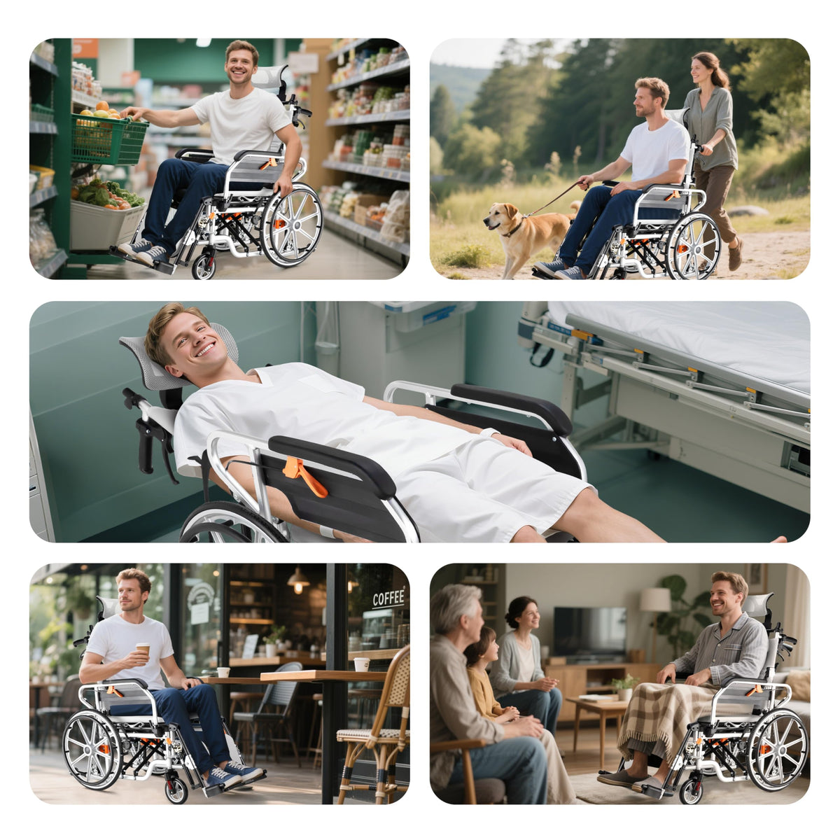 5-In-1 Fold Reclining Wheelchair with Elevating Leg Rests Q635